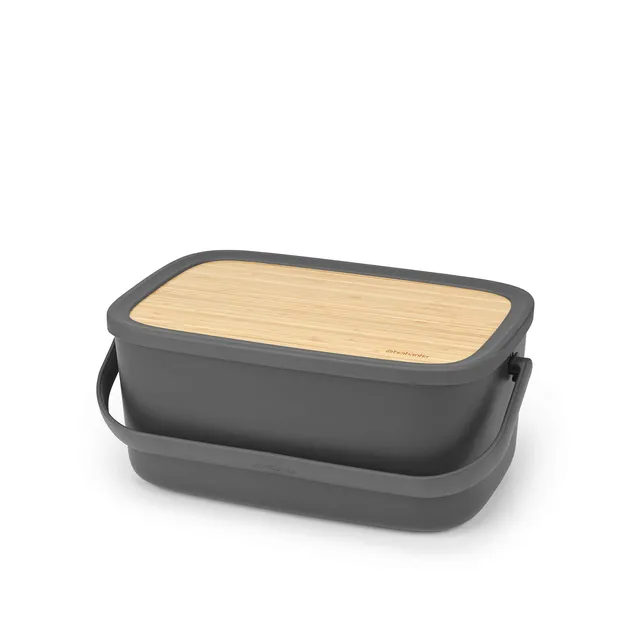 brabantia-nic-portapane-in-plastica-dark-grey-con-coperchio-in-bamb-e-maniglia image 1