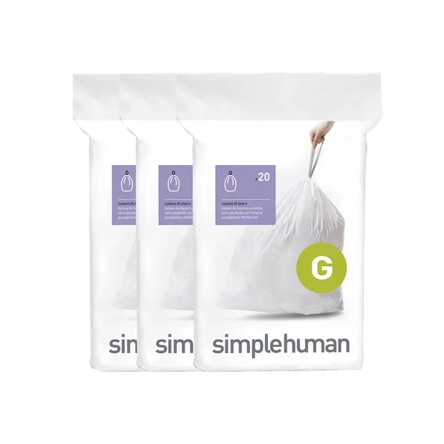 simplehuman-sacchi-spazzatura-codice-g-bianchi-3-x-confezione-da-20-60-sacchetti image 1