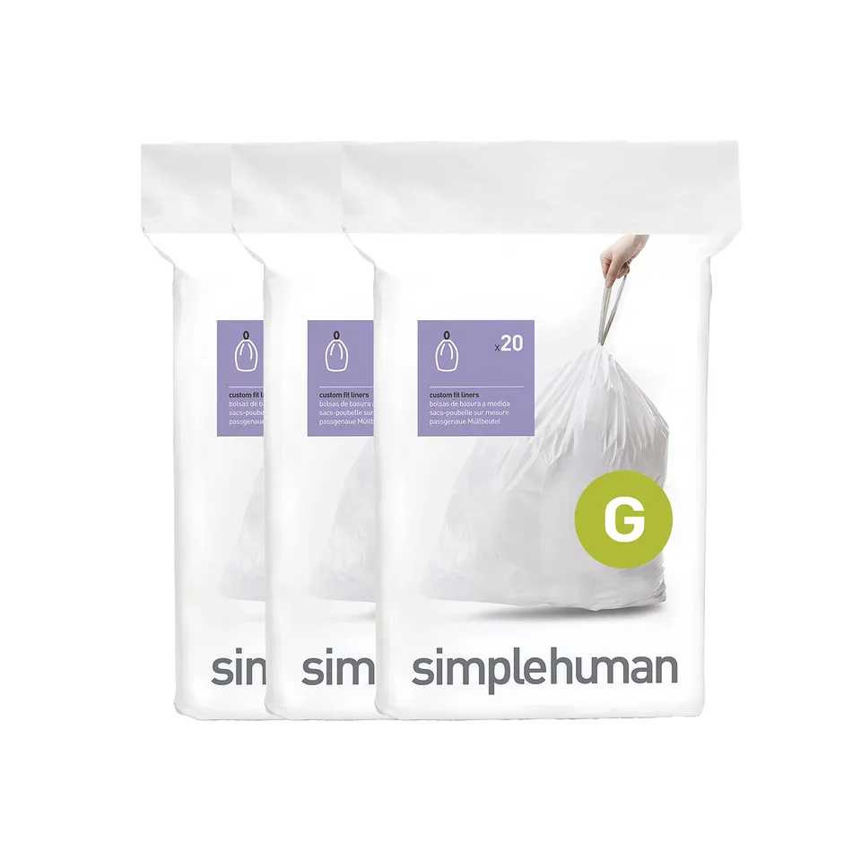 simplehuman-sacchi-spazzatura-codice-g-bianchi-3-x-confezione-da-20-60-sacchetti image 1