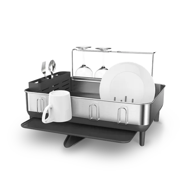 simplehuman-steel-frame-dishrack-con-porta-sponge-caddy-scolapiatti-in-acciaio-i image 1