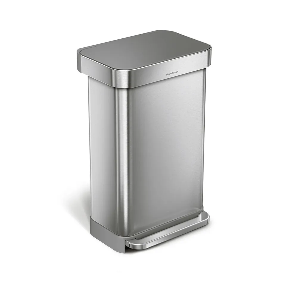 simplehuman-45l-rectangular-step-can-with-liner-pocket-cestino-a-pedale-in-accia image 1