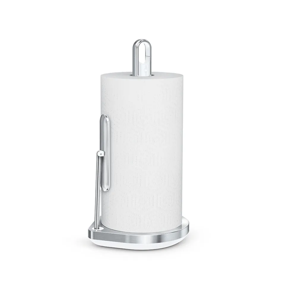 simplehuman-paper-towel-pump-brushed-with-white-trim-porta-rotolo-con-spray-inte image 1