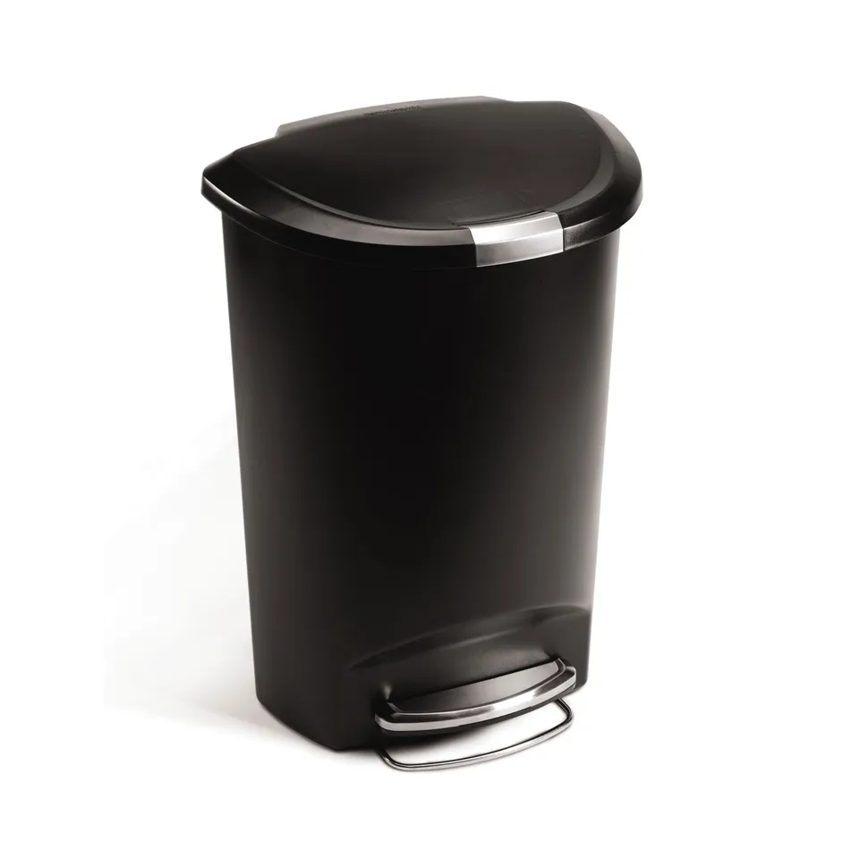 simplehuman-cestino-a-pedale-semi-rotondo-50l-in-plastica-nera-con-chiusura-slid image 1