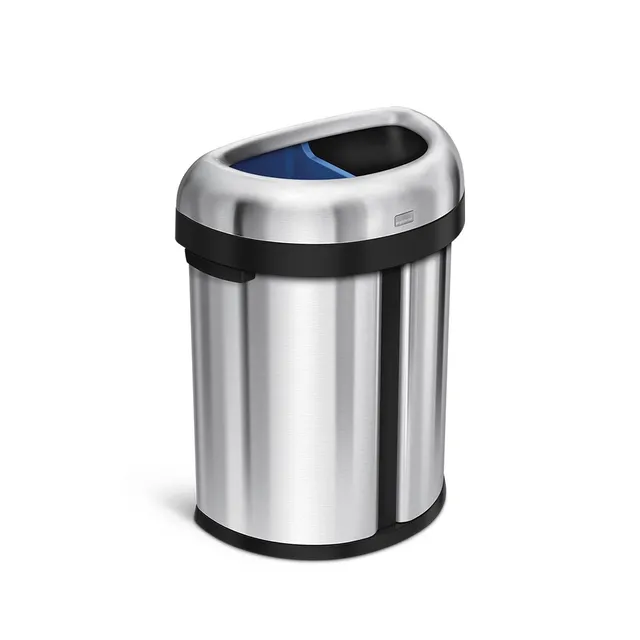 simplehuman-66l-pattumiera-doppio-vano-semi-rotonda-open-top-in-acciaio-inox image 1