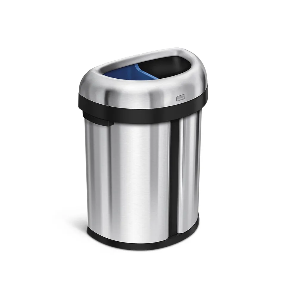 simplehuman-66l-pattumiera-doppio-vano-semi-rotonda-open-top-in-acciaio-inox image 1