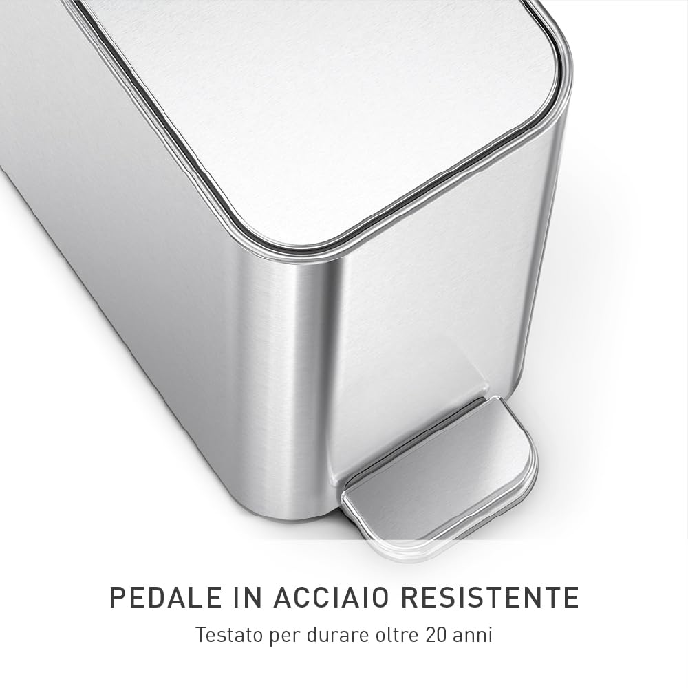 simplehuman-pattumiera-a-pedale-da-bagno-slim-in-acciaio-inox-spazzolato-5-litri image 5