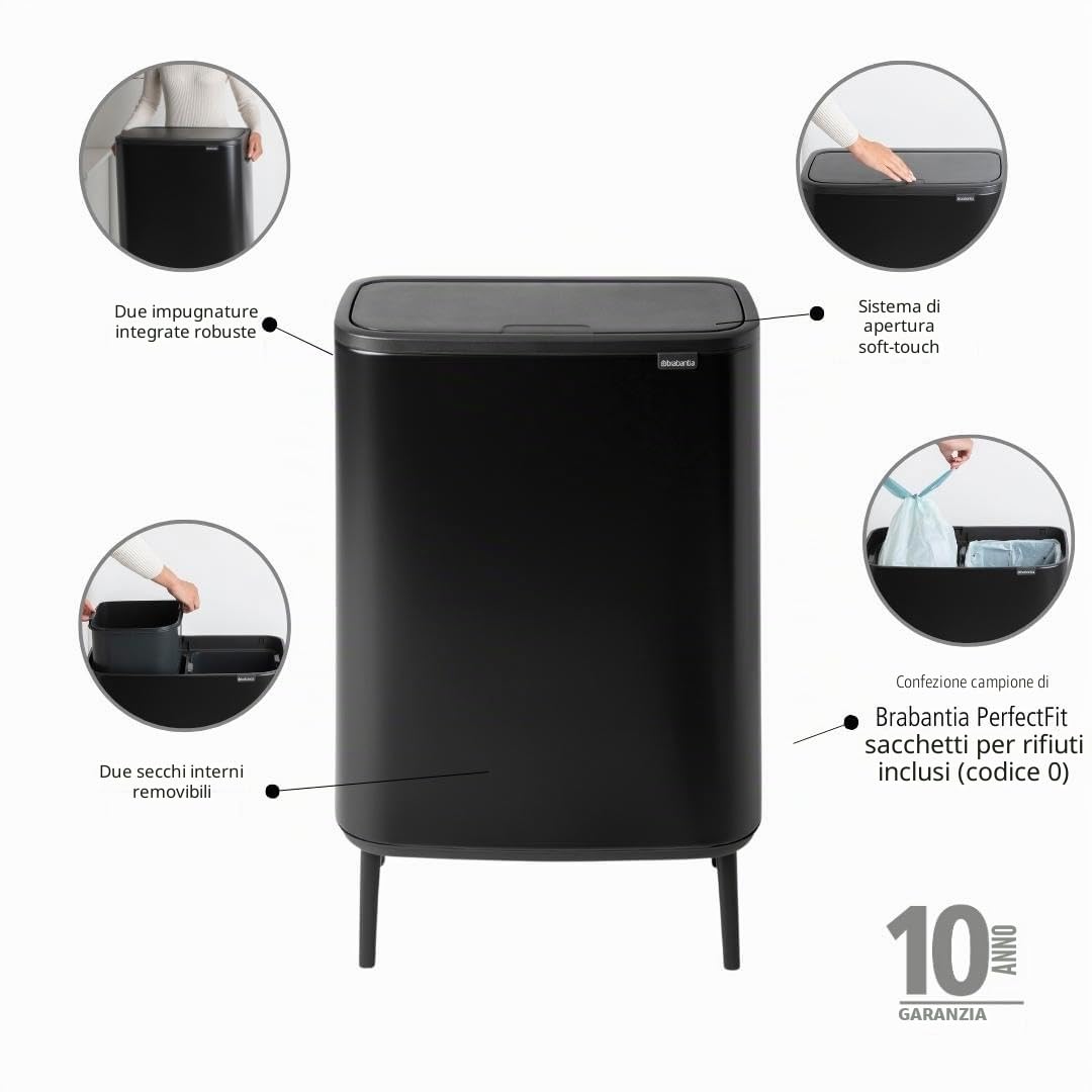 brabantia-bo-touch-bin-hi-pattumiera-doppia-2-x-30-l-nero-opaco-apertura-soft-to image 2
