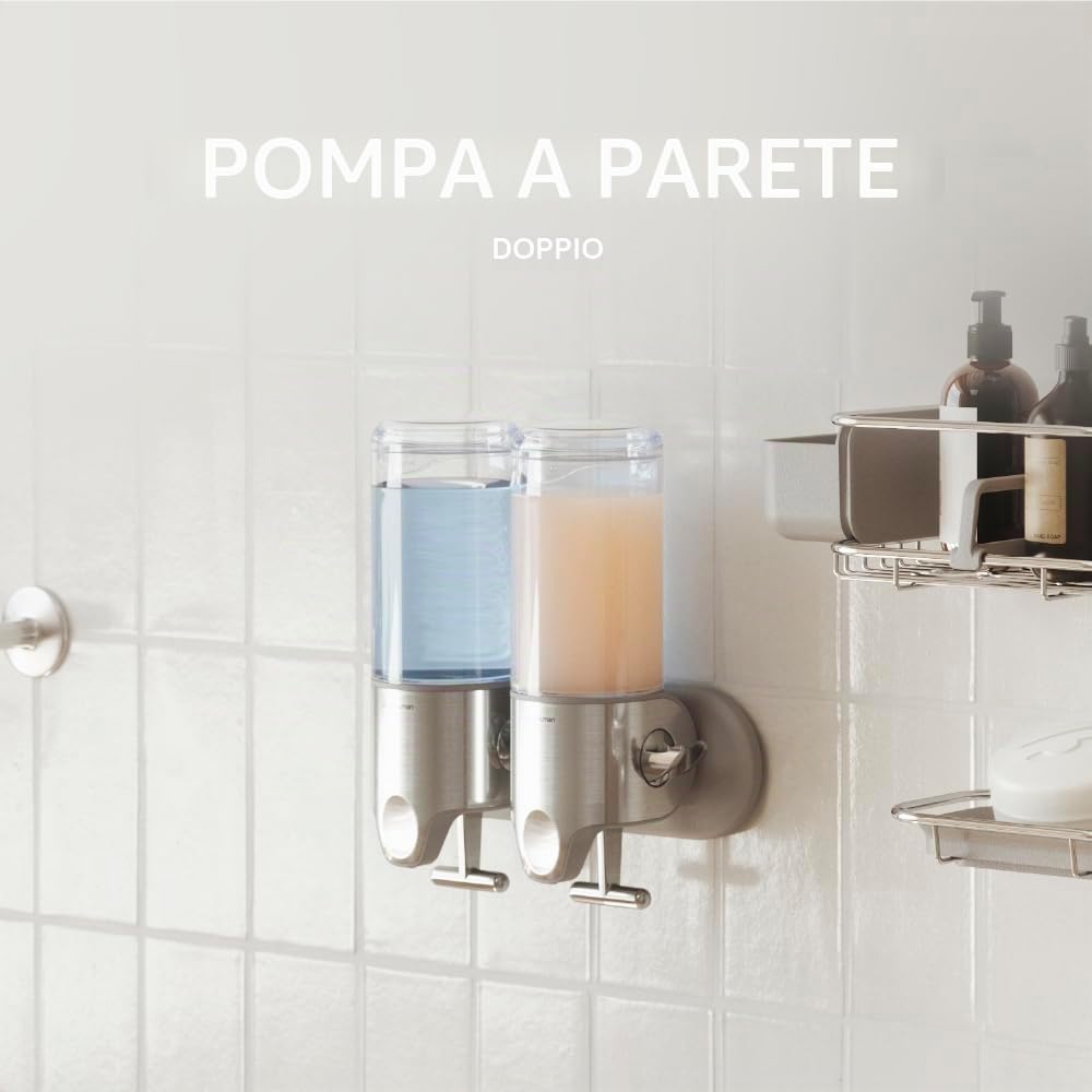 simplehuman-bt1028-erogatore-doppio-a-parete-per-sapone-e-shampoo-barra-a-t-pres image 2