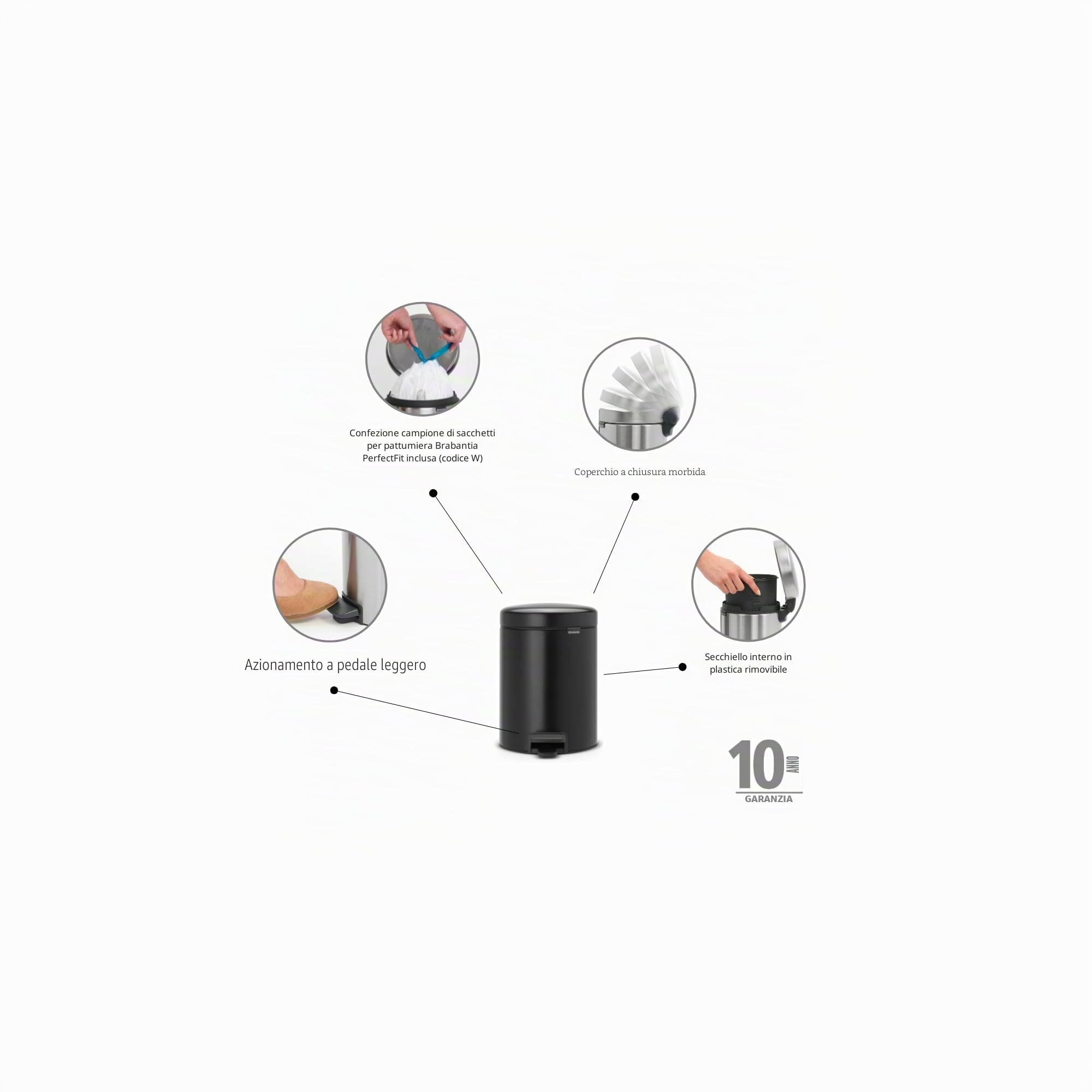 brabantia-newicon-pattumiera-a-pedale-5-litri-secchio-interno-in-plastica-nero-o image 2