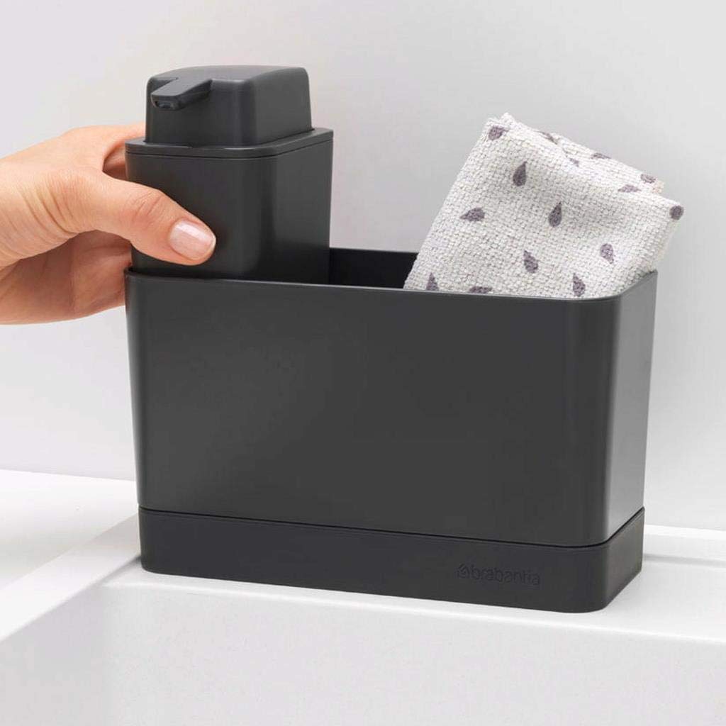 brabantia-set-organizer-per-lavello-con-dispenser-sapone-antigoccia-250-ml-grigi image 3