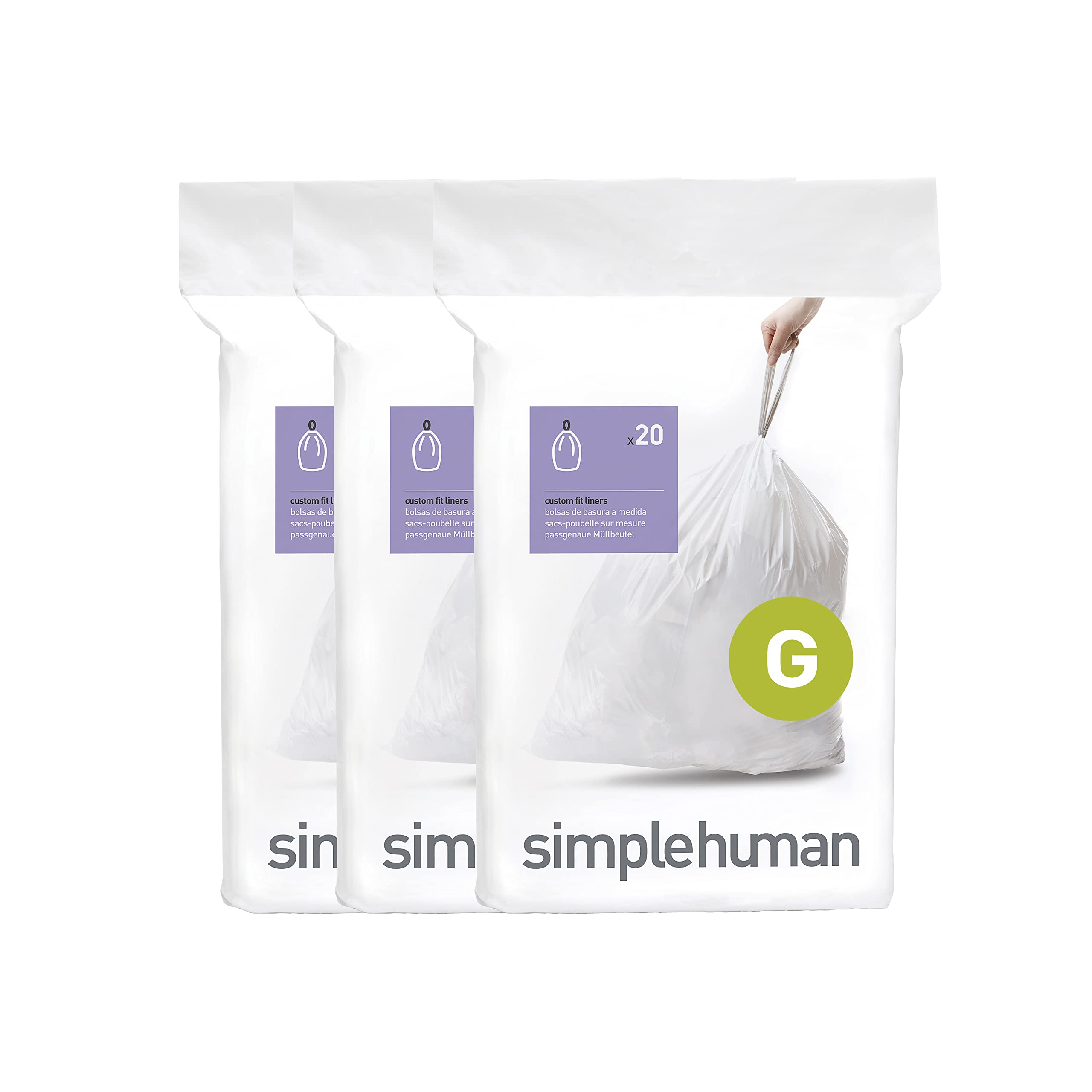 simplehuman-sacchi-spazzatura-codice-g-bianchi-3-x-confezione-da-20-60-sacchetti image 1