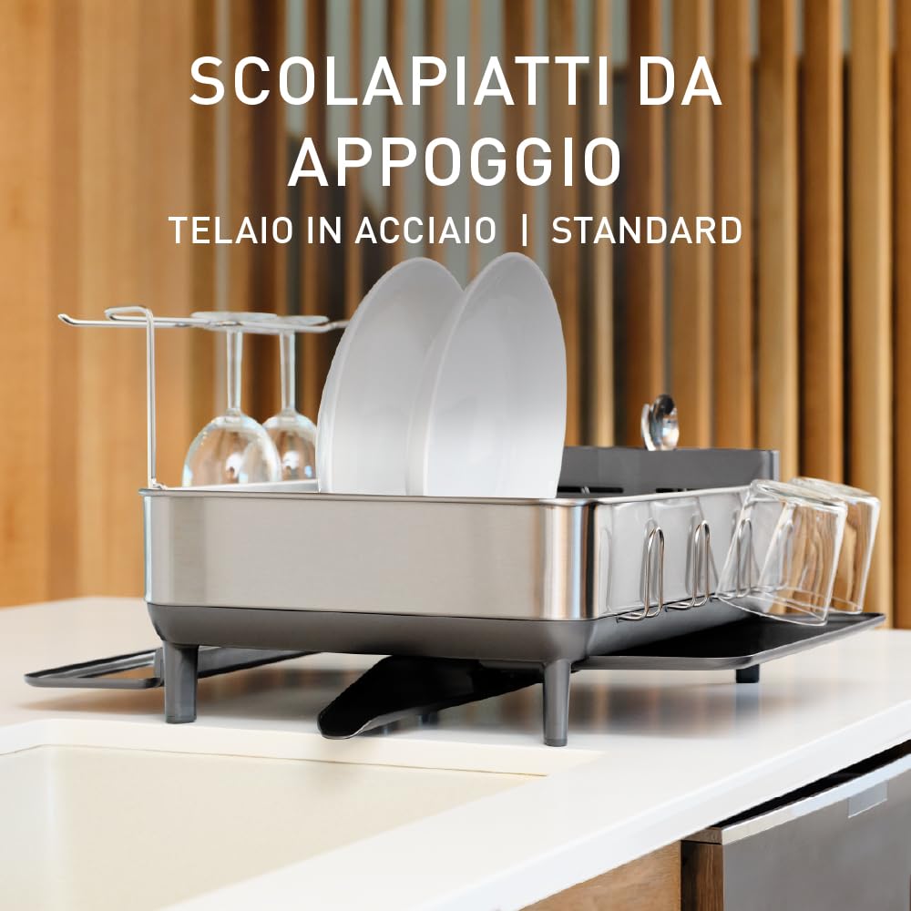 simplehuman-kt1181-scolapiatti-con-telaio-in-acciaio-inox-e-portaposate-grande-v image 2