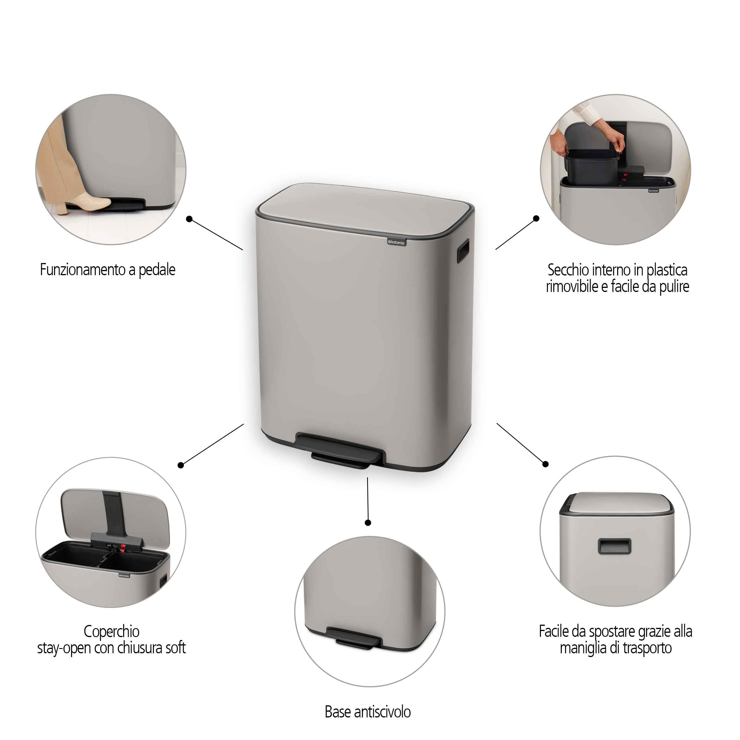 brabantia-pattumiera-bo-a-pedale-2x30-litri-con-due-secchi-rimovibili-e-coperchi image 2