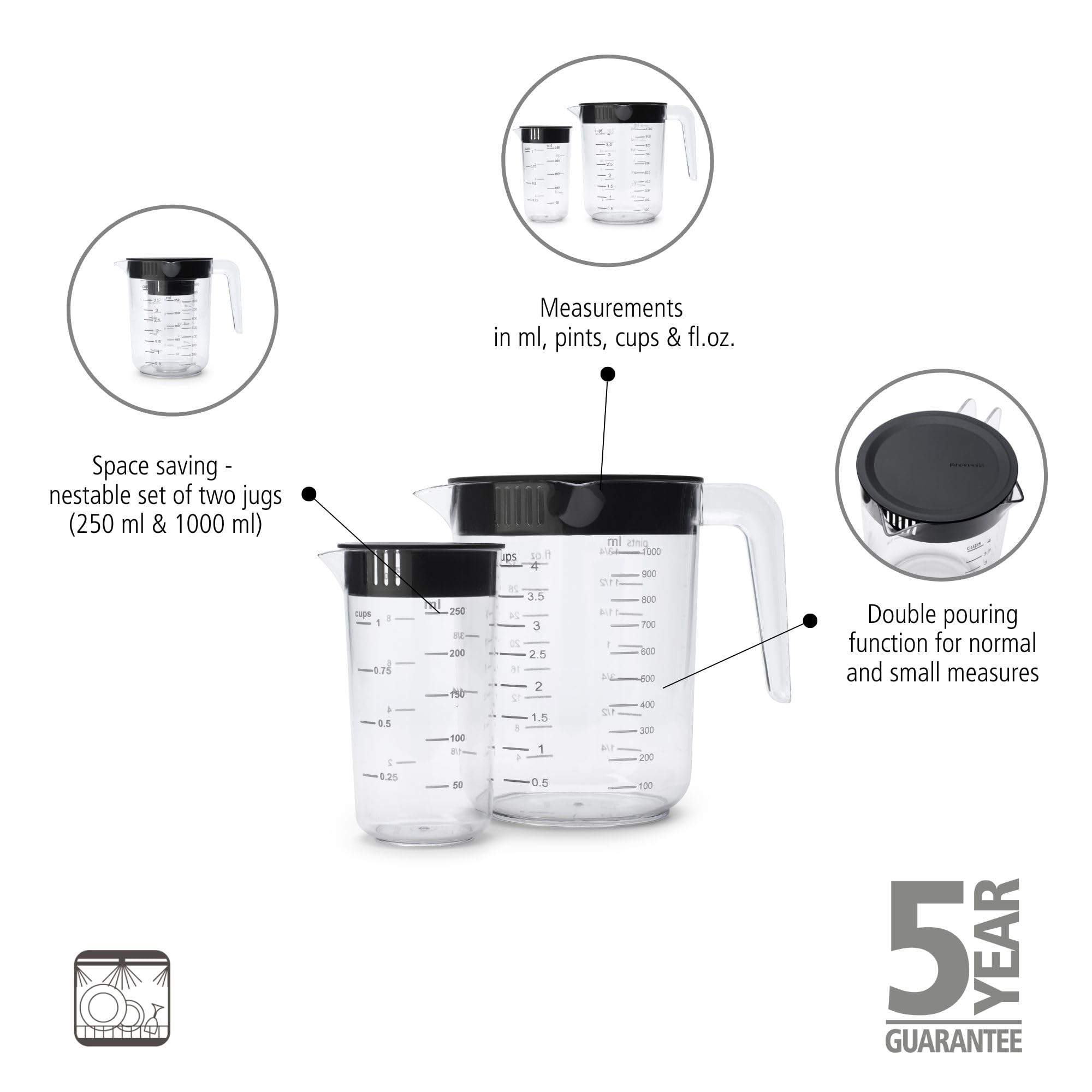 brabantia-tasty-set-di-2-caraffe-dosatrici-annidabili-250ml-e-1000ml-con-doppio- image 4