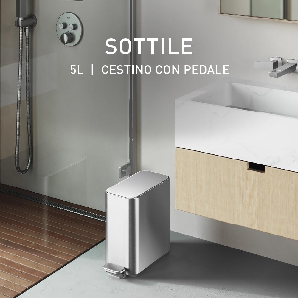 simplehuman-pattumiera-a-pedale-da-bagno-slim-in-acciaio-inox-spazzolato-5-litri image 2
