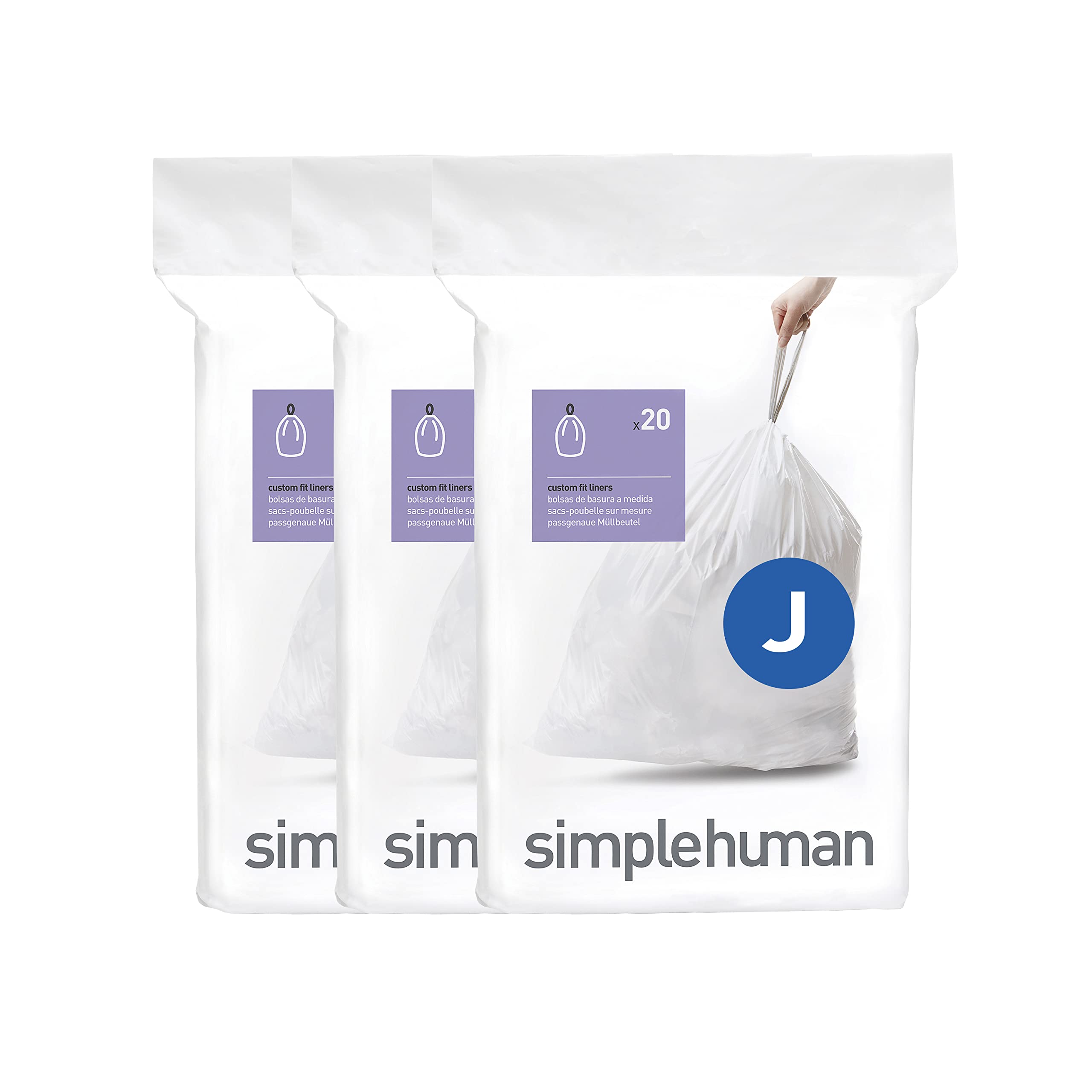 simplehuman-cw0259-sacchetti-spazzatura-custom-fit-codice-j-bianchi-3-confezioni image 1