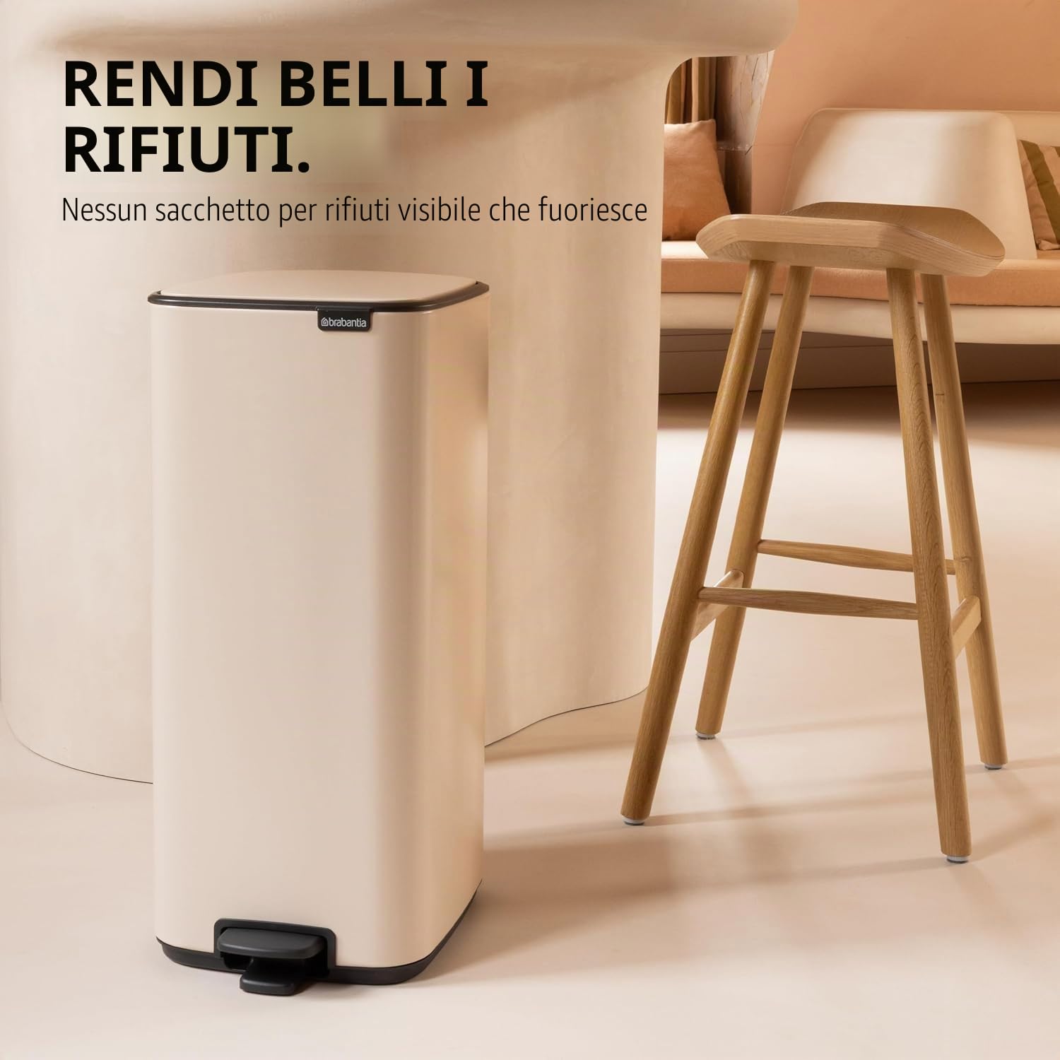 brabantia-bo-touch-bin-30l-soft-beige-pattumiera-a-pedale-salvaspazio-con-secchi image 2