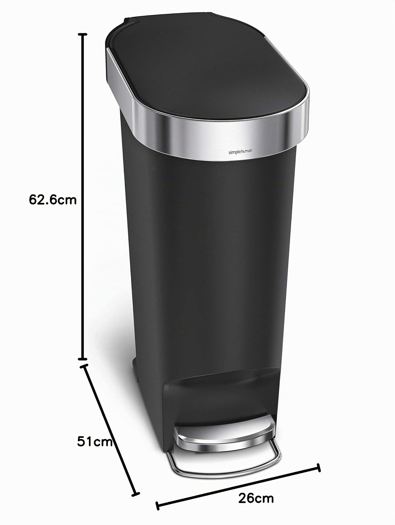 simplehuman-cw1390-cestino-sottile-a-pedale-da-cucina-40-l-plastica-nera-bordo-p image 7