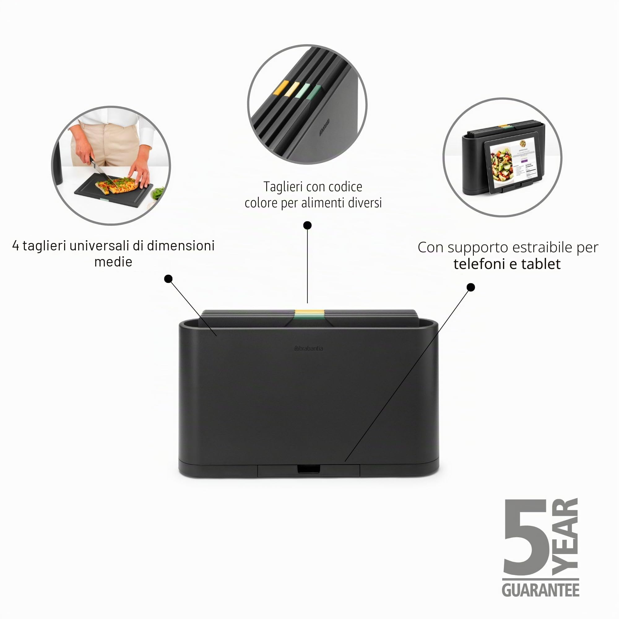 brabantia-tasty-set-4-taglieri-a-due-lati-con-supporto-integrato-per-telefono-e- image 4