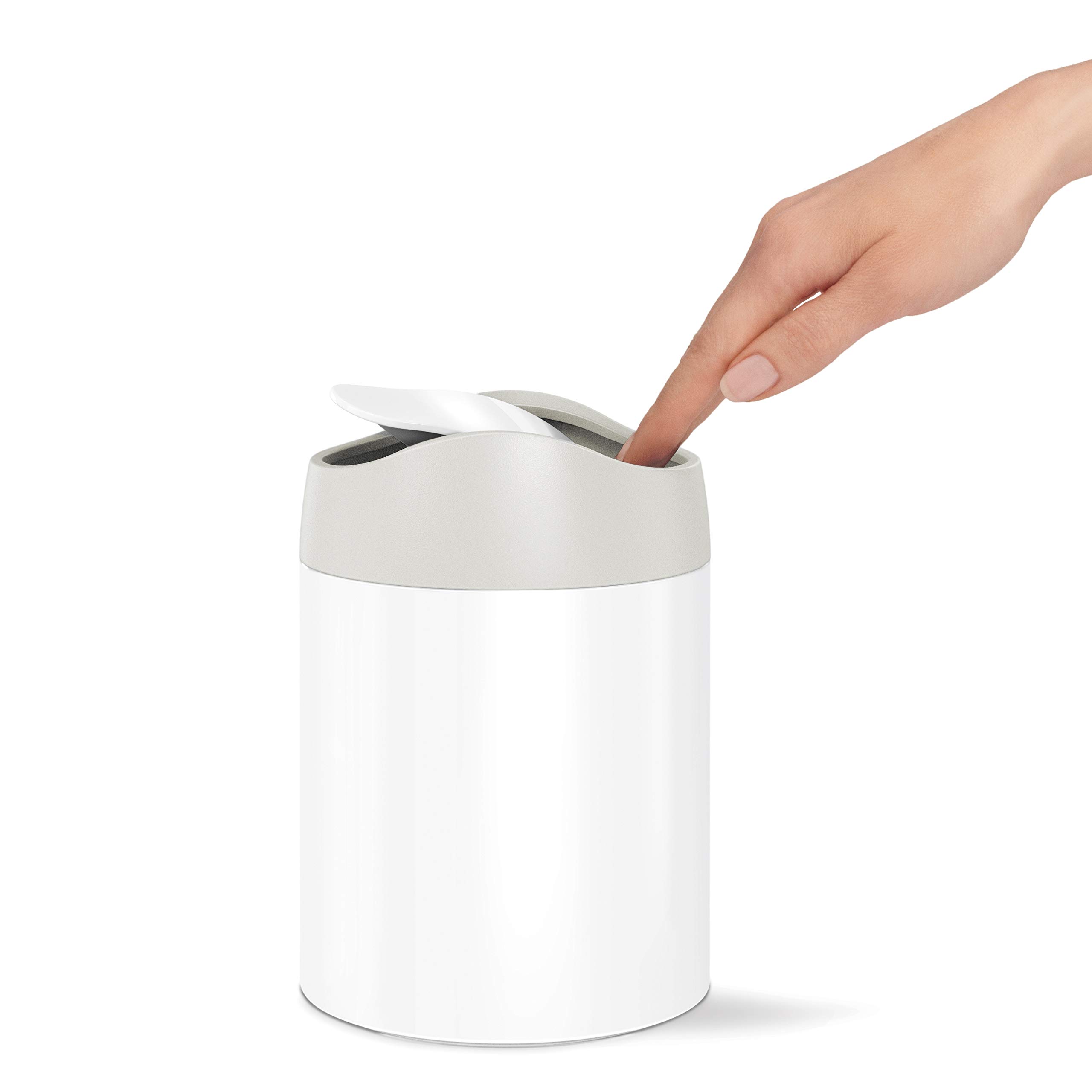simplehuman-mini-cestino-1-5-l-in-acciaio-bianco-coperchio-oscillante-bilanciato image 2