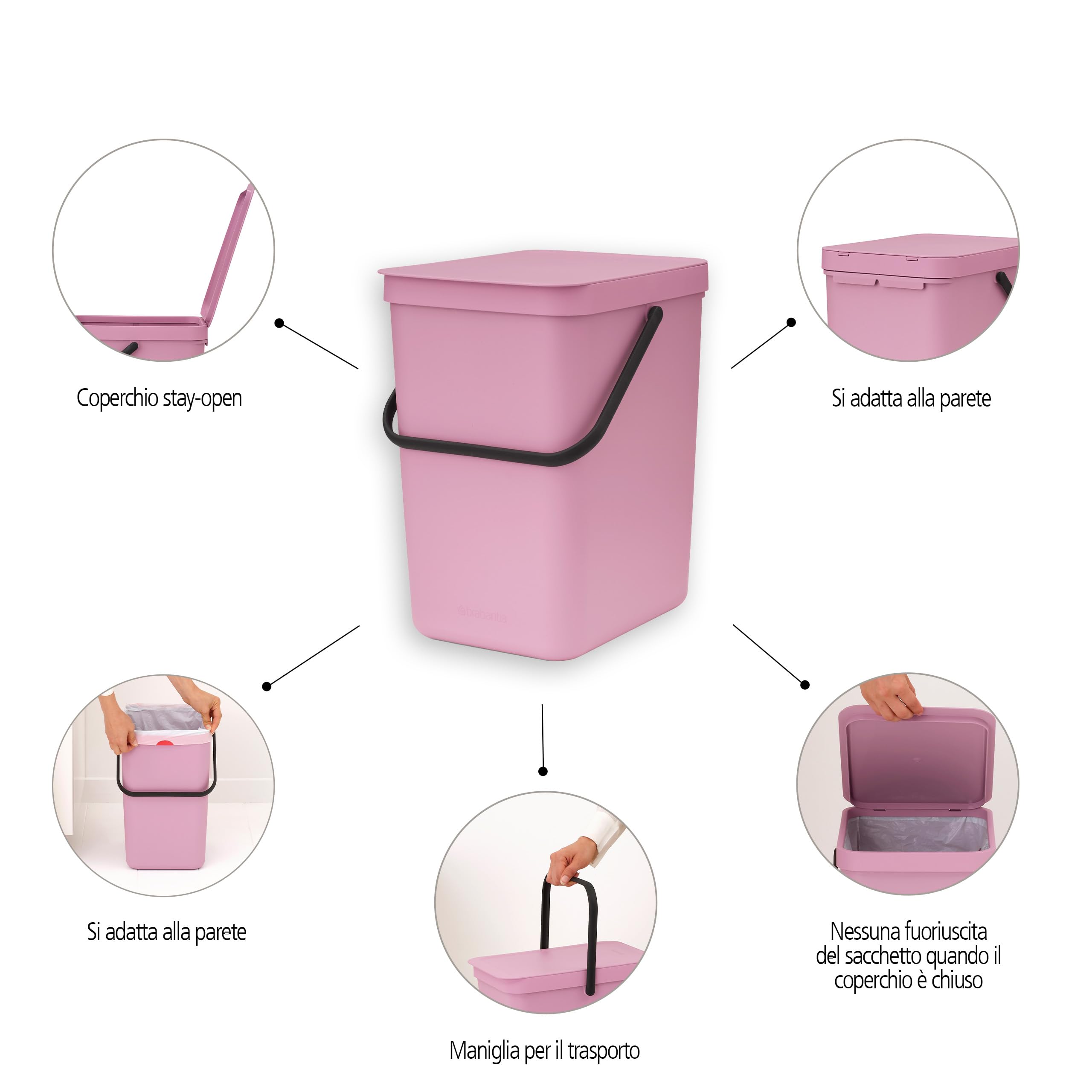 brabantia-sort-go-pattumiera-da-cucina-25l-con-supporto-parete-incluso-coperchio image 2