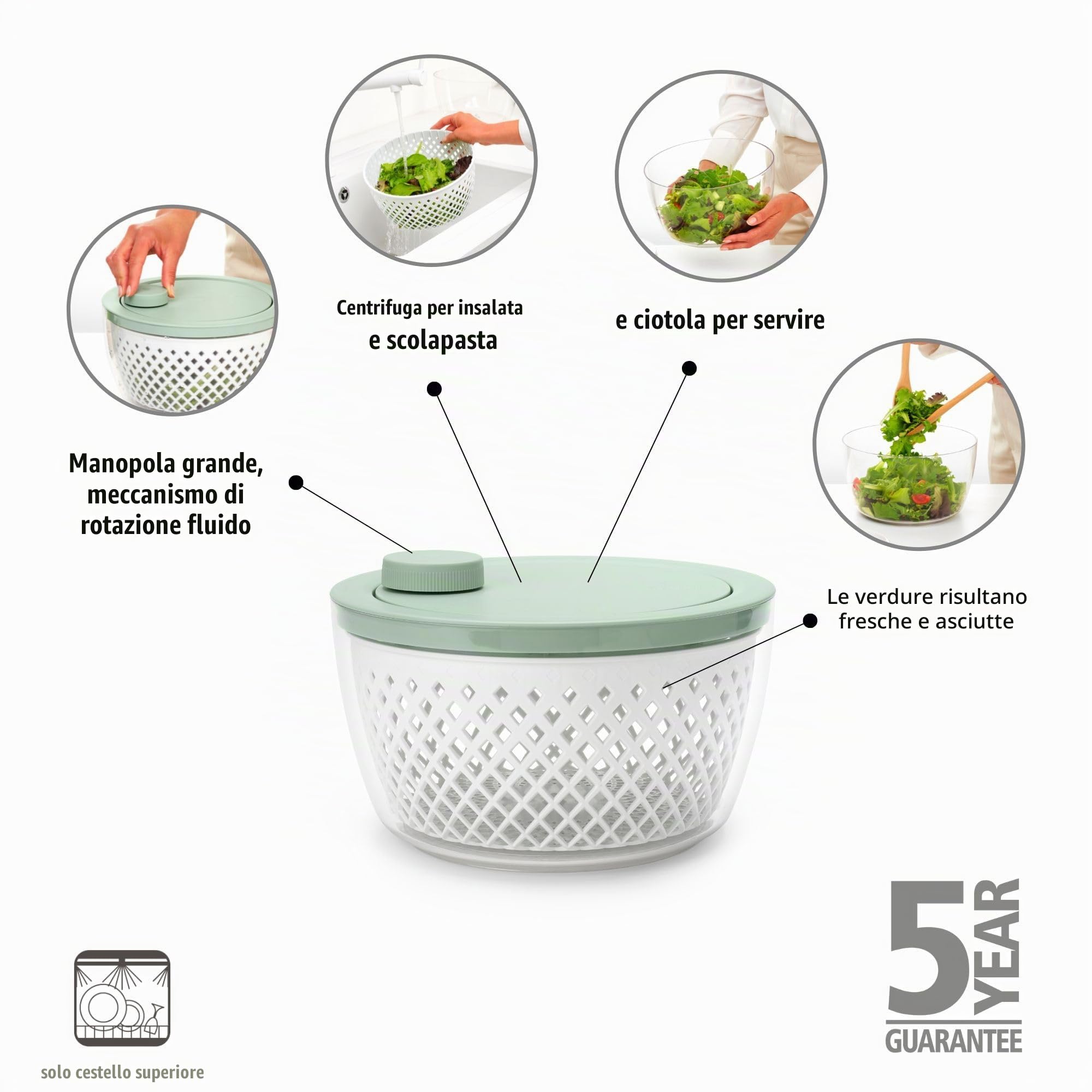 brabantia-tasty-centrifuga-per-insalata-3-in-1-con-ciotola-colino-e-base-antisci image 2