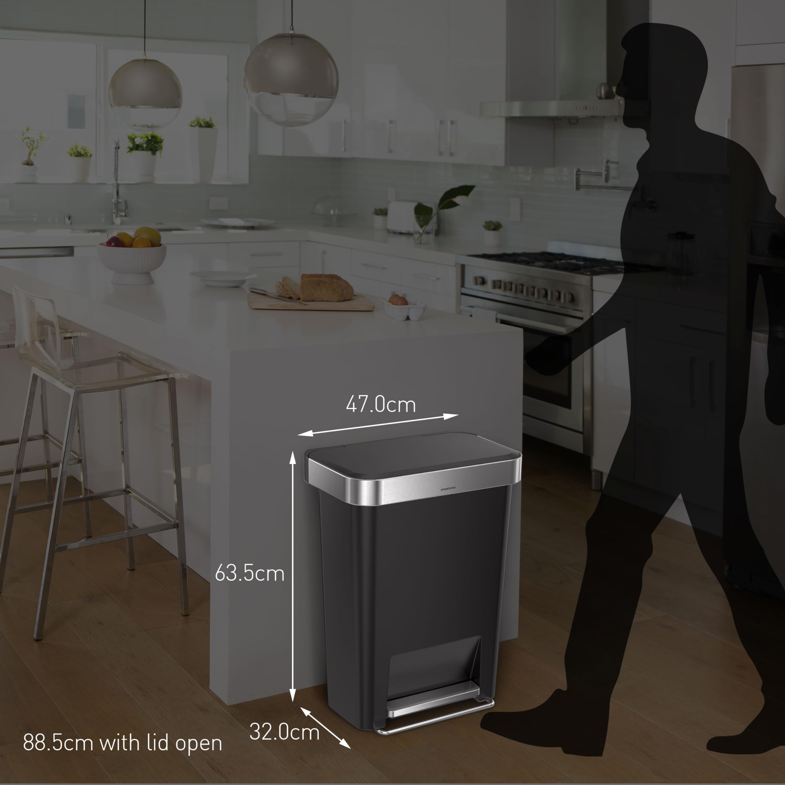 simplehuman-cw1385cb-cestino-rettangolare-a-pedale-da-cucina-45-l-plastica-nera- image 5