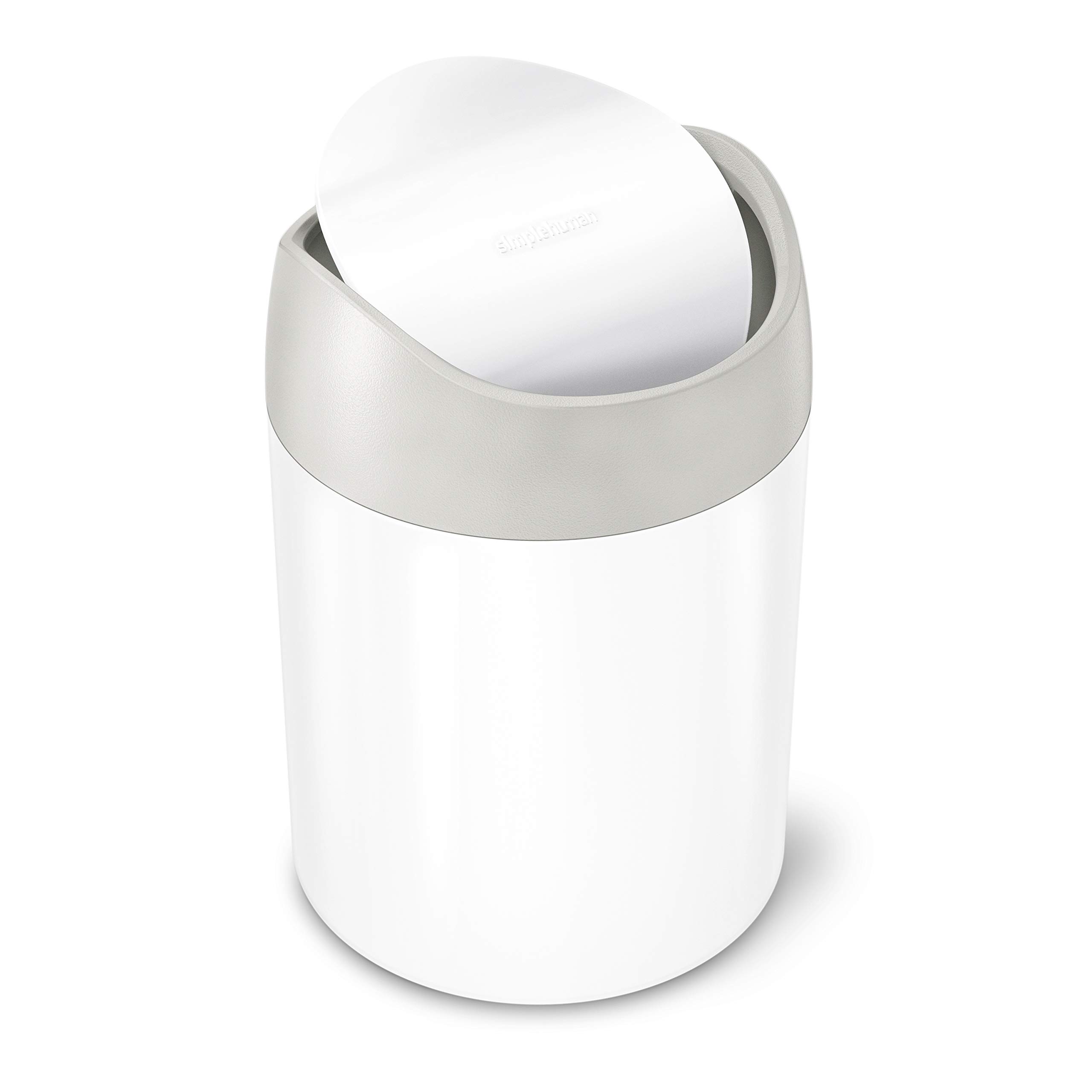 simplehuman-mini-cestino-1-5-l-in-acciaio-bianco-coperchio-oscillante-bilanciato image 1