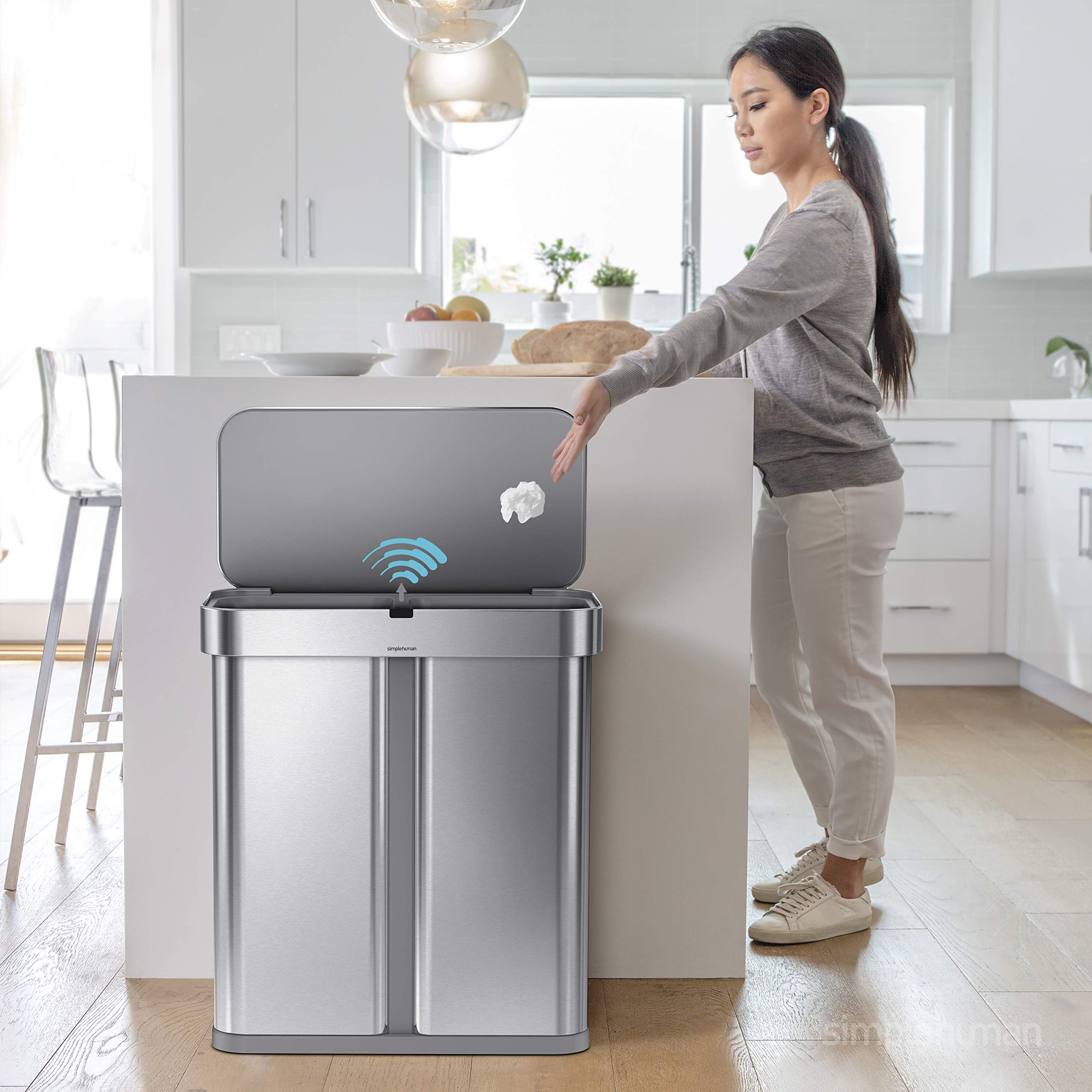 simplehuman-cestino-rettangolare-a-doppio-scomparto-58-l-34-24-con-sensore-di-mo image 2