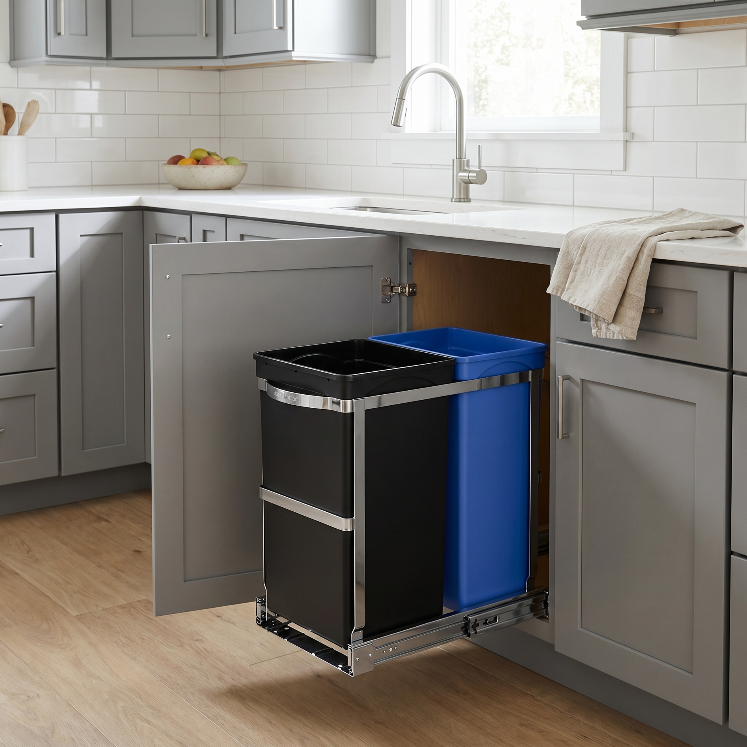 simplehuman-cestino-estraibile-sotto-piano-35l-dual-compartment-con-binari-a-sfe image 2