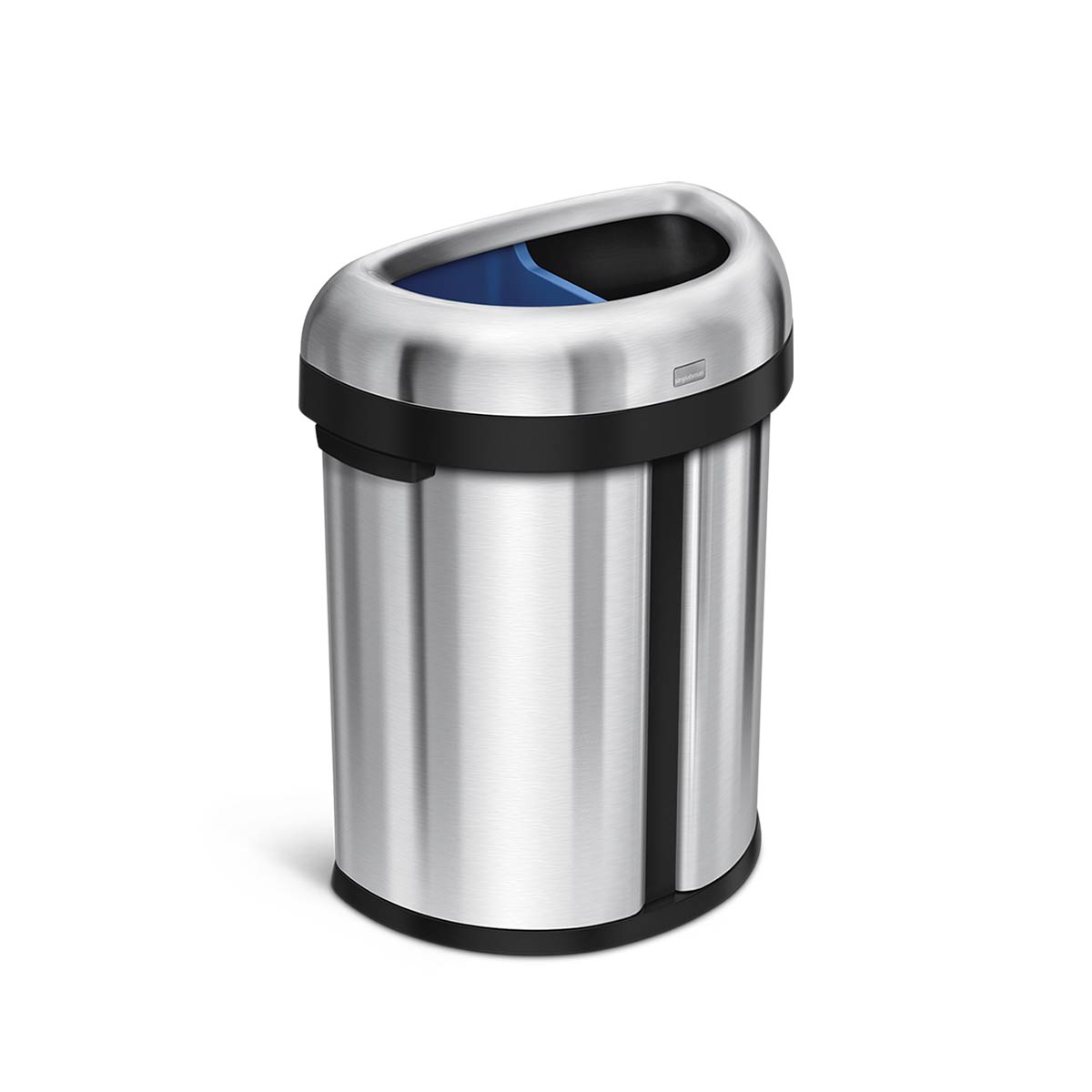 simplehuman-66l-pattumiera-doppio-vano-semi-rotonda-open-top-in-acciaio-inox image 1