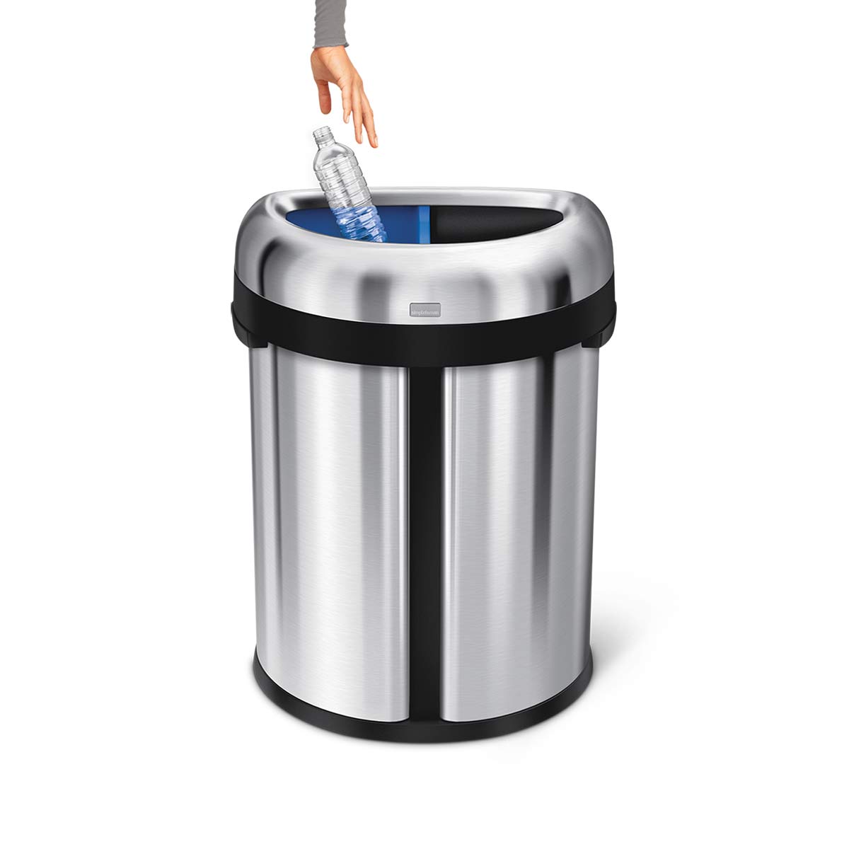 simplehuman-66l-pattumiera-doppio-vano-semi-rotonda-open-top-in-acciaio-inox image 2