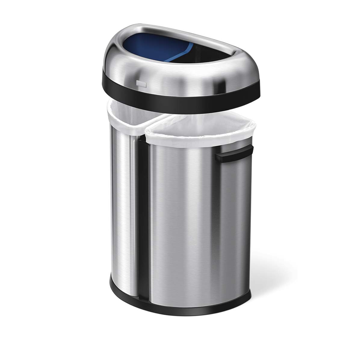simplehuman-66l-pattumiera-doppio-vano-semi-rotonda-open-top-in-acciaio-inox image 3