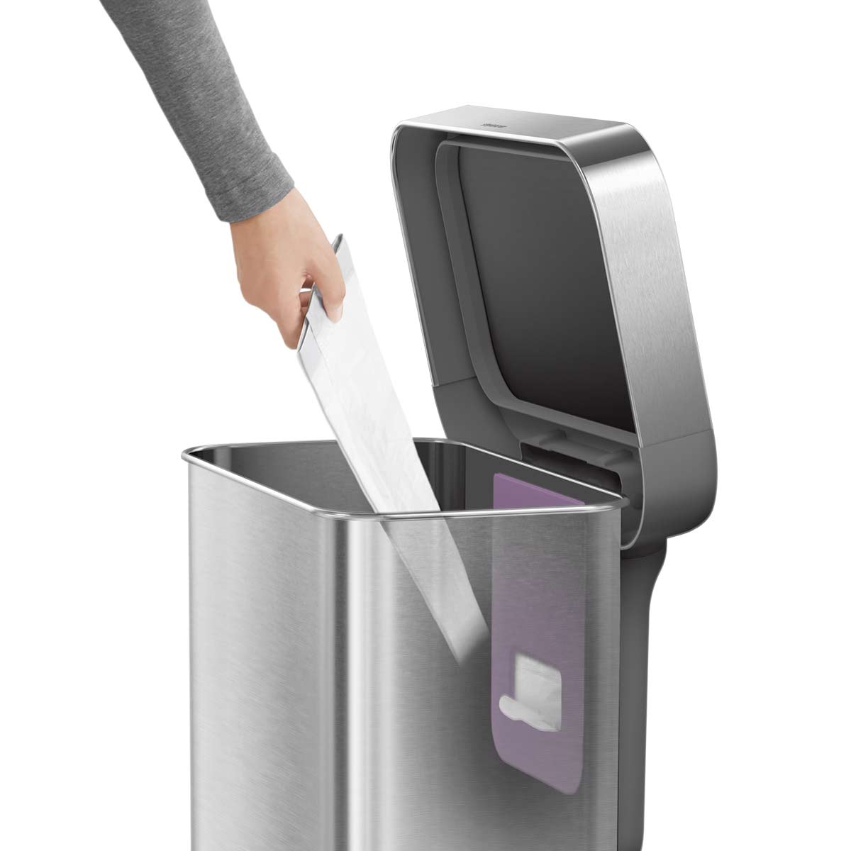 simplehuman-45l-rectangular-step-can-with-liner-pocket-cestino-a-pedale-in-accia image 5
