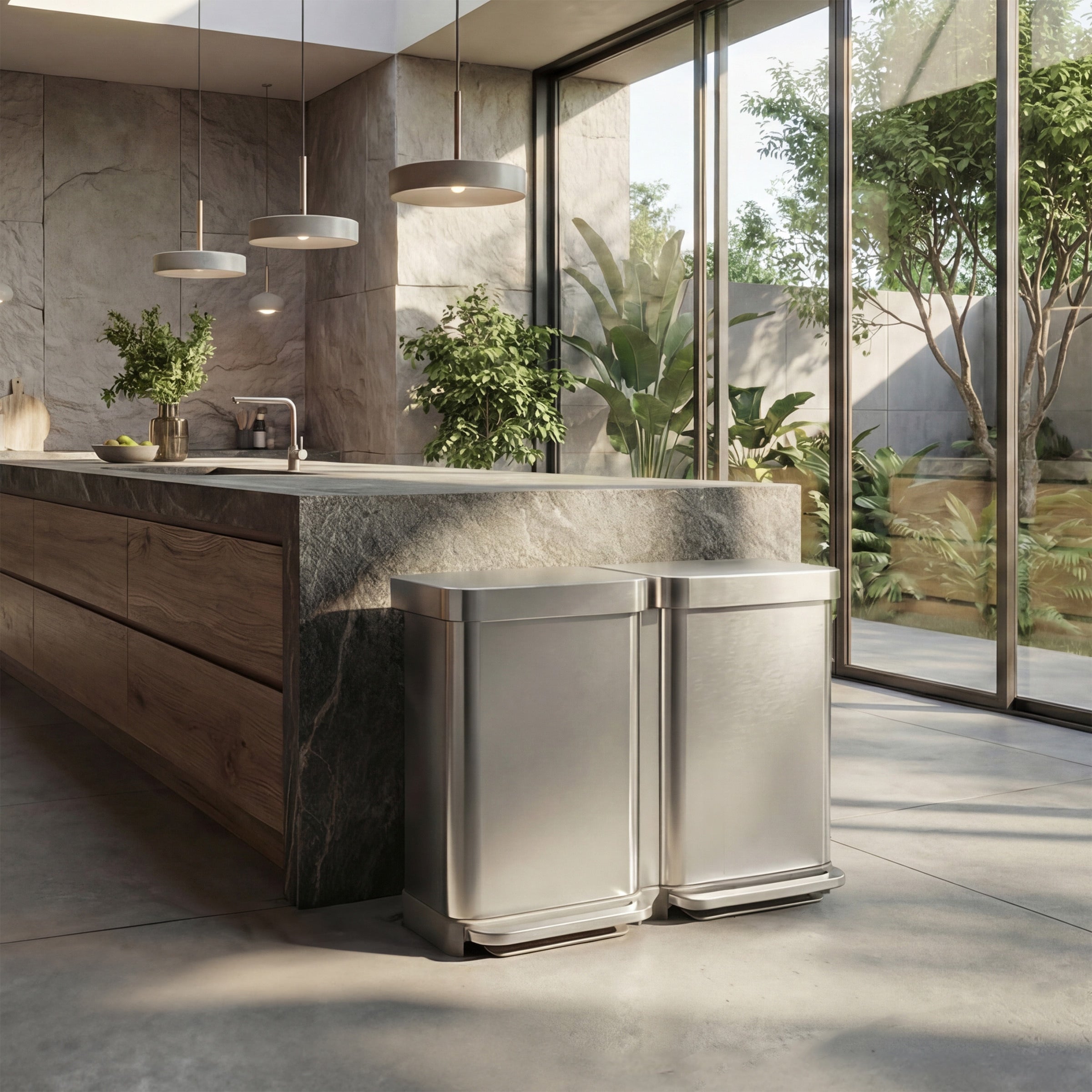 simplehuman-90l-step-recycler-riciclatore-a-pedale-dual-compartment-in-acciaio-i image 2