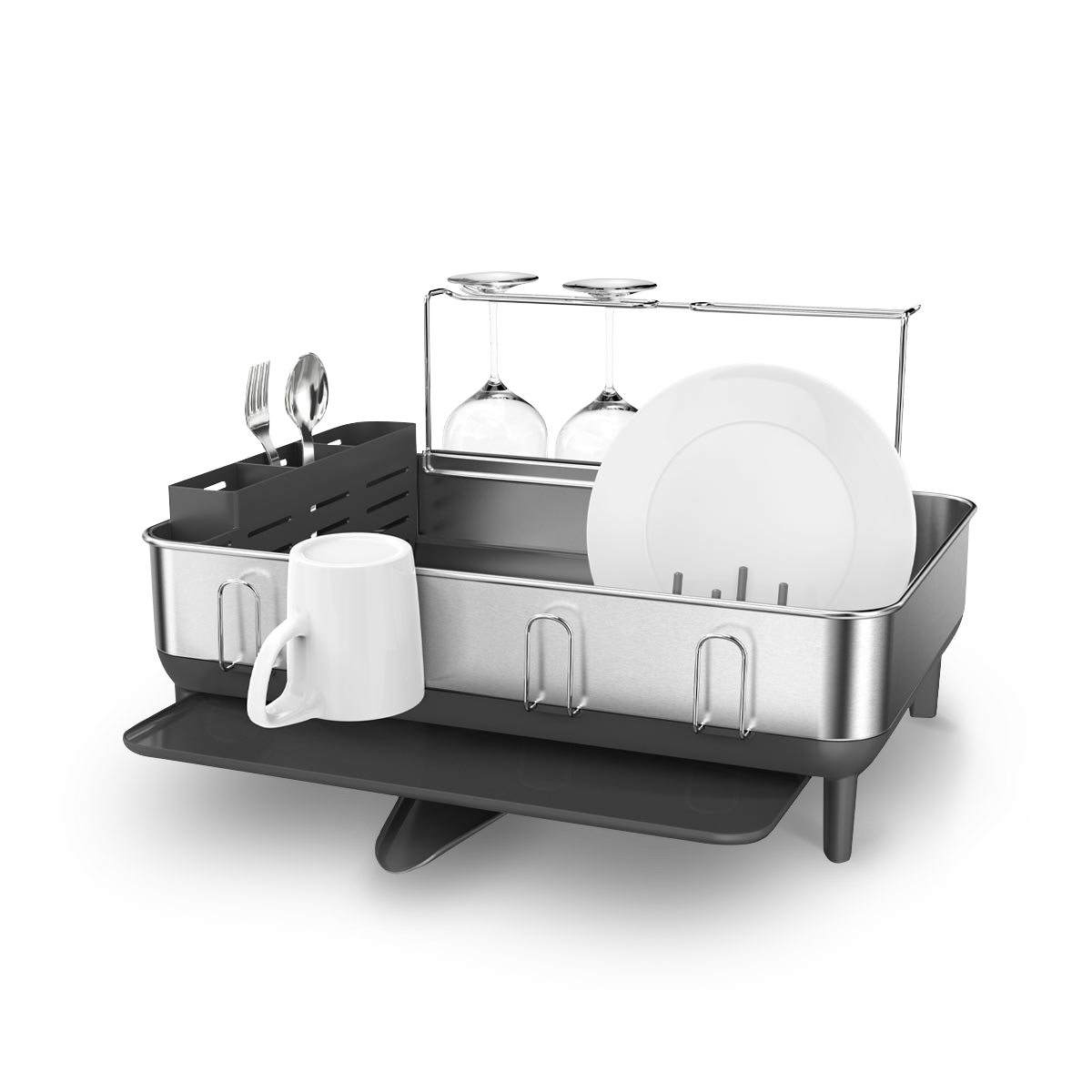 simplehuman-steel-frame-dishrack-con-porta-sponge-caddy-scolapiatti-in-acciaio-i image 1