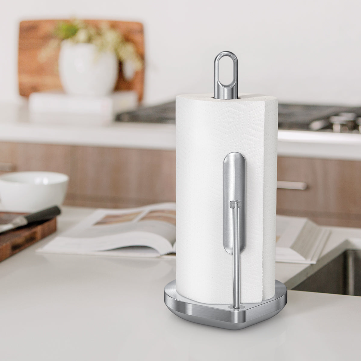 simplehuman-tension-arm-paper-towel-holder-portarotolo-da-banco-con-braccio-a-pr image 3